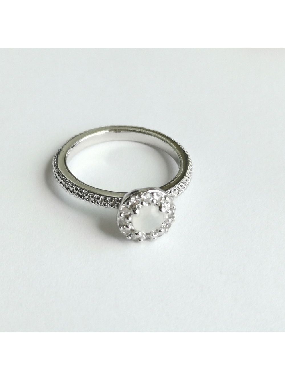 Moonstone CZ 14k White Gold Vermeil Ring Filigree Size 7